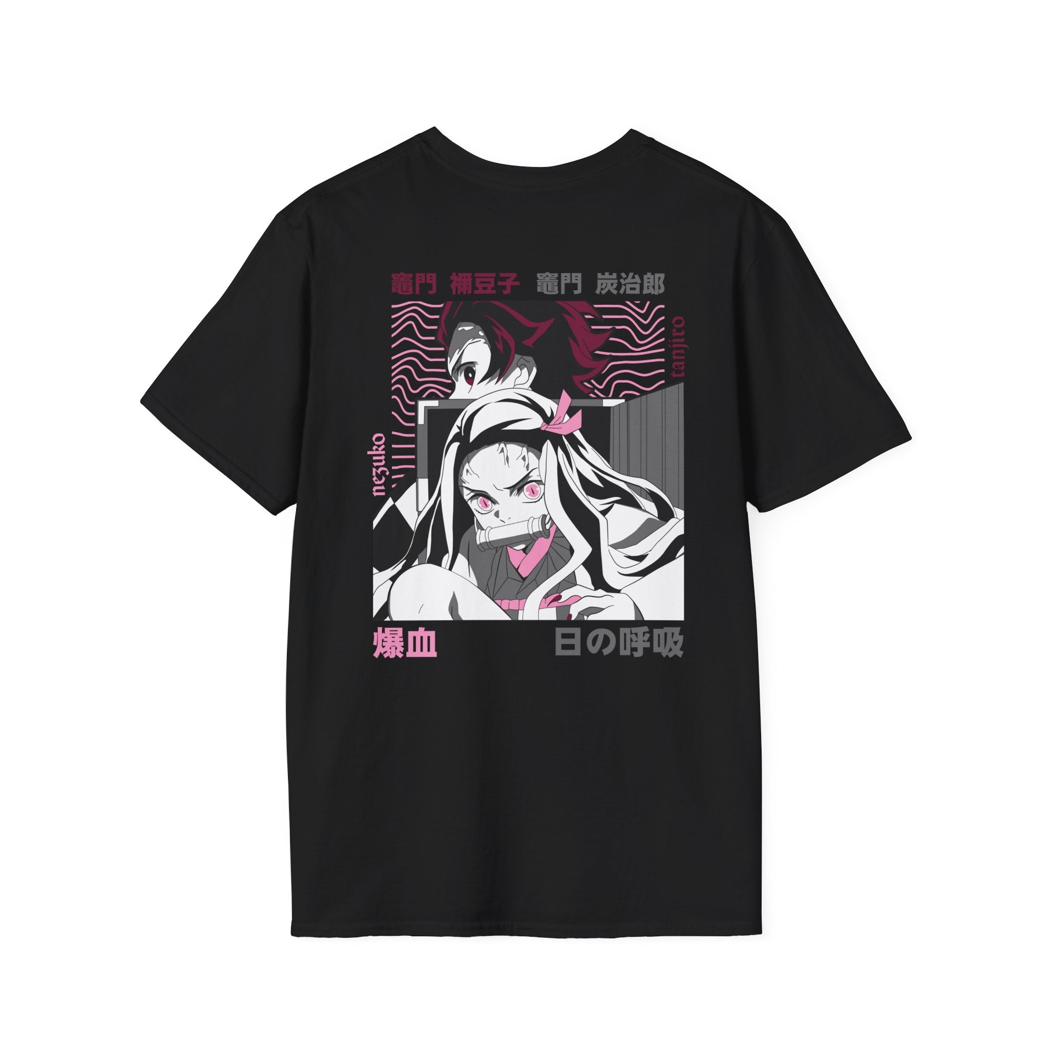 Tanjiro & Nezuko Pink Resolve Black T-Shirt